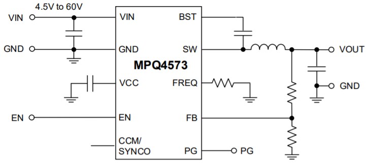 Application Circuit Diagram - Monolithic Power Systems (MPS) MPQ4573 Switching Converters
